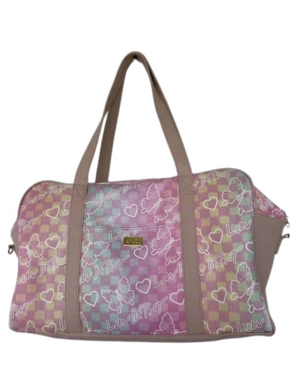 Betsey Johnson XL Pastel Rainbow Weekender Tote Bag